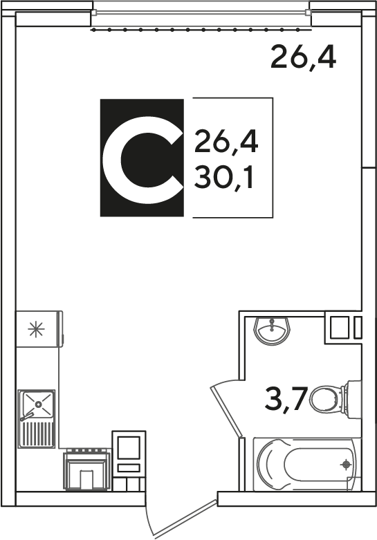 Студия 30,1 м2
